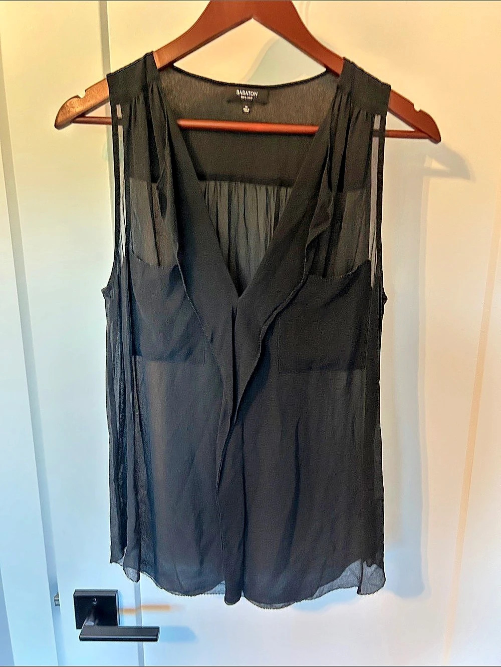 Babaton Silk Sheer Blouse in Black Size Medium